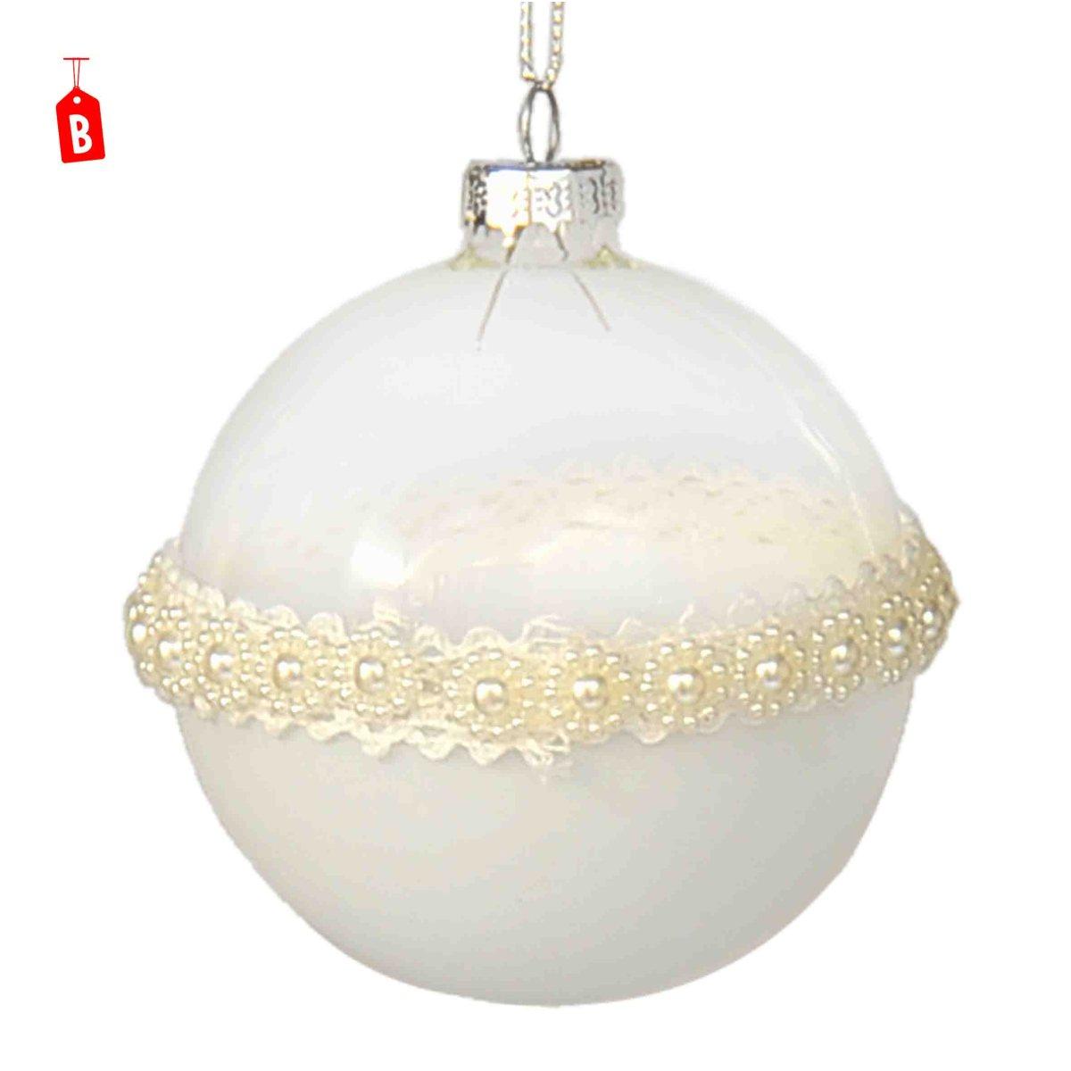 Pallina natalizia vetro bianco trasparente burano Set 4 pz
