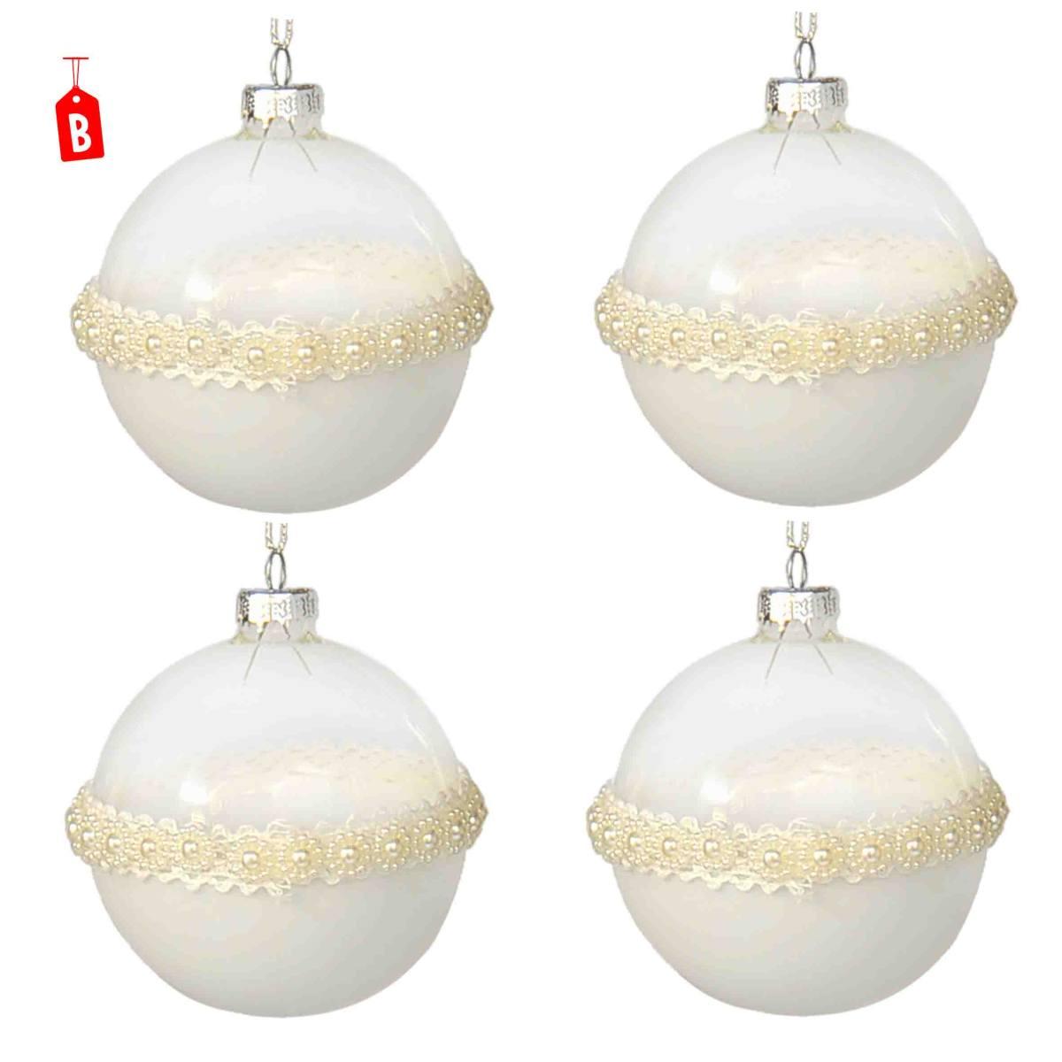 Pallina natalizia vetro bianco trasparente burano Set 4 pz