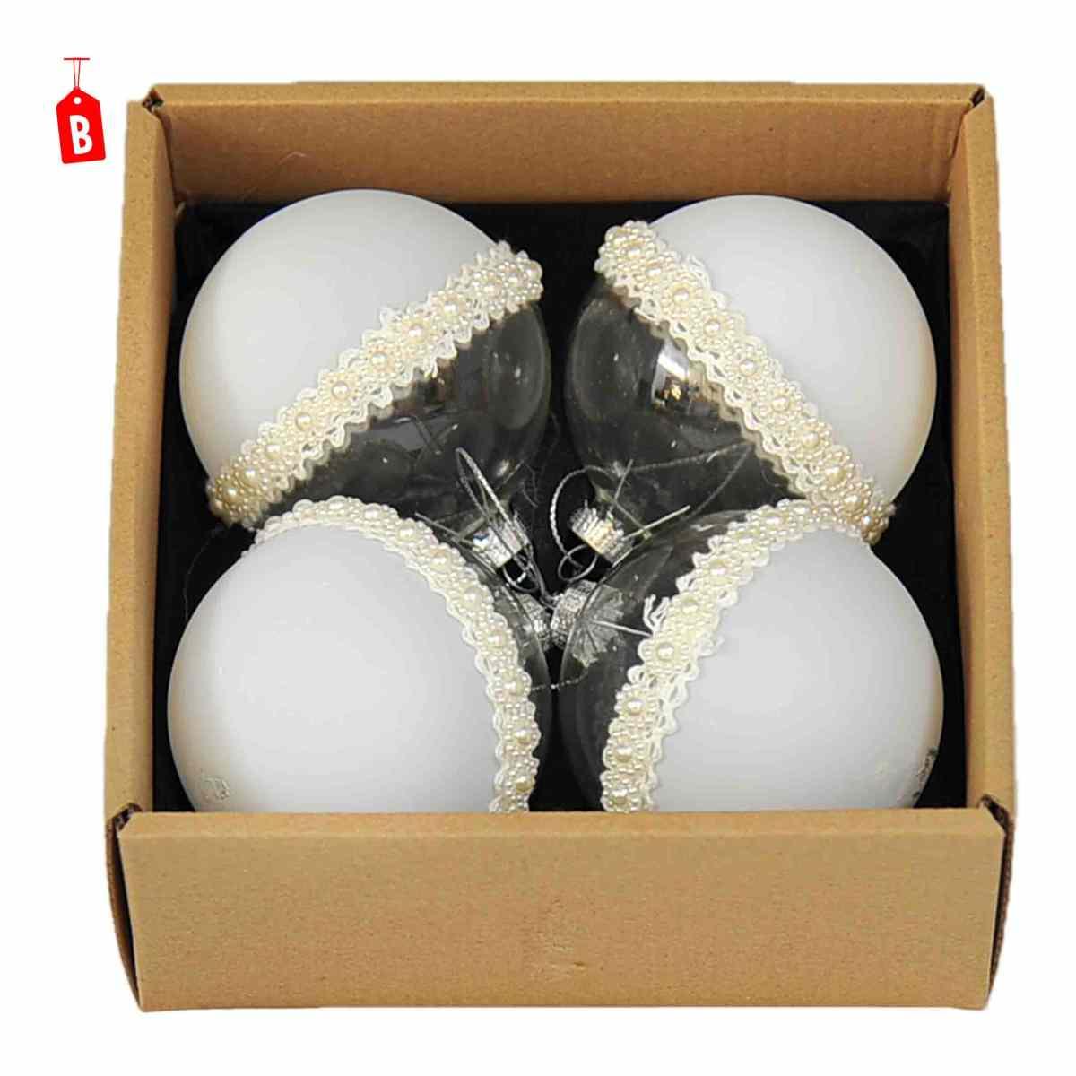 Pallina natalizia vetro bianco trasparente burano Set 4 pz