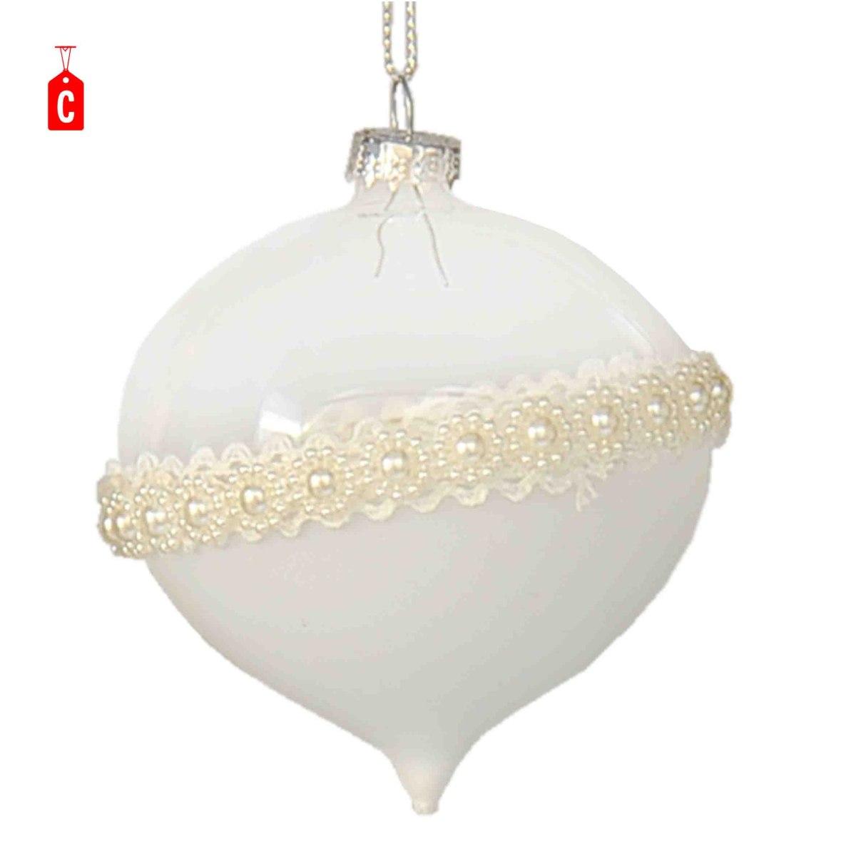 Pallina natalizia vetro bianco trasparente burano Set 4 pz