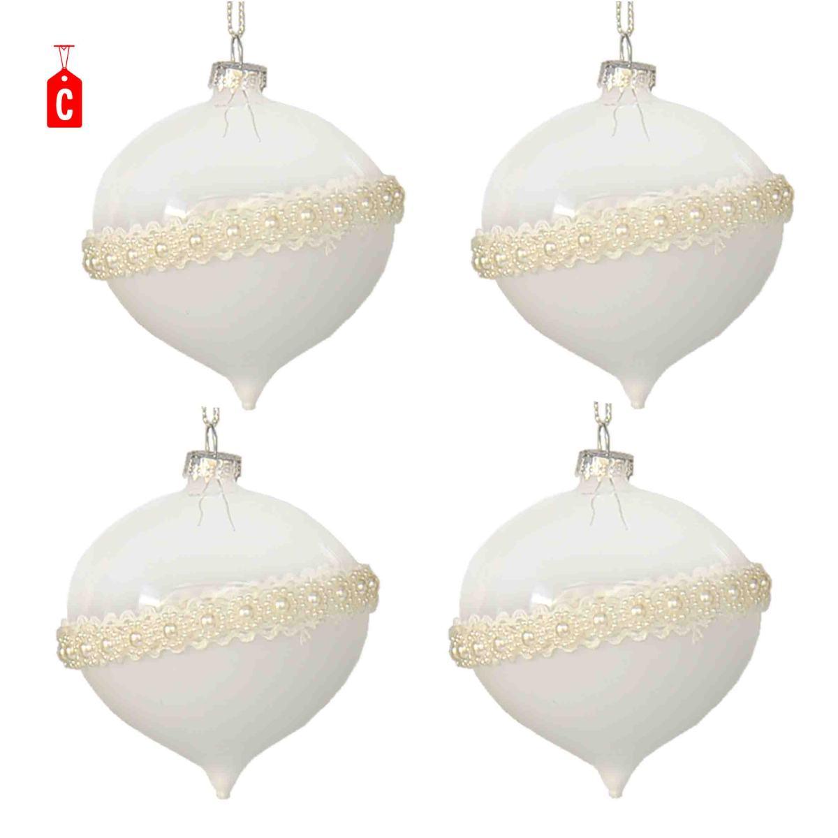 Pallina natalizia vetro bianco trasparente burano Set 4 pz