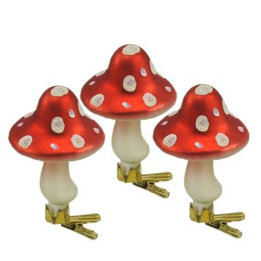 Pallina natalizia vetro funghetti pinza Set 3 pz