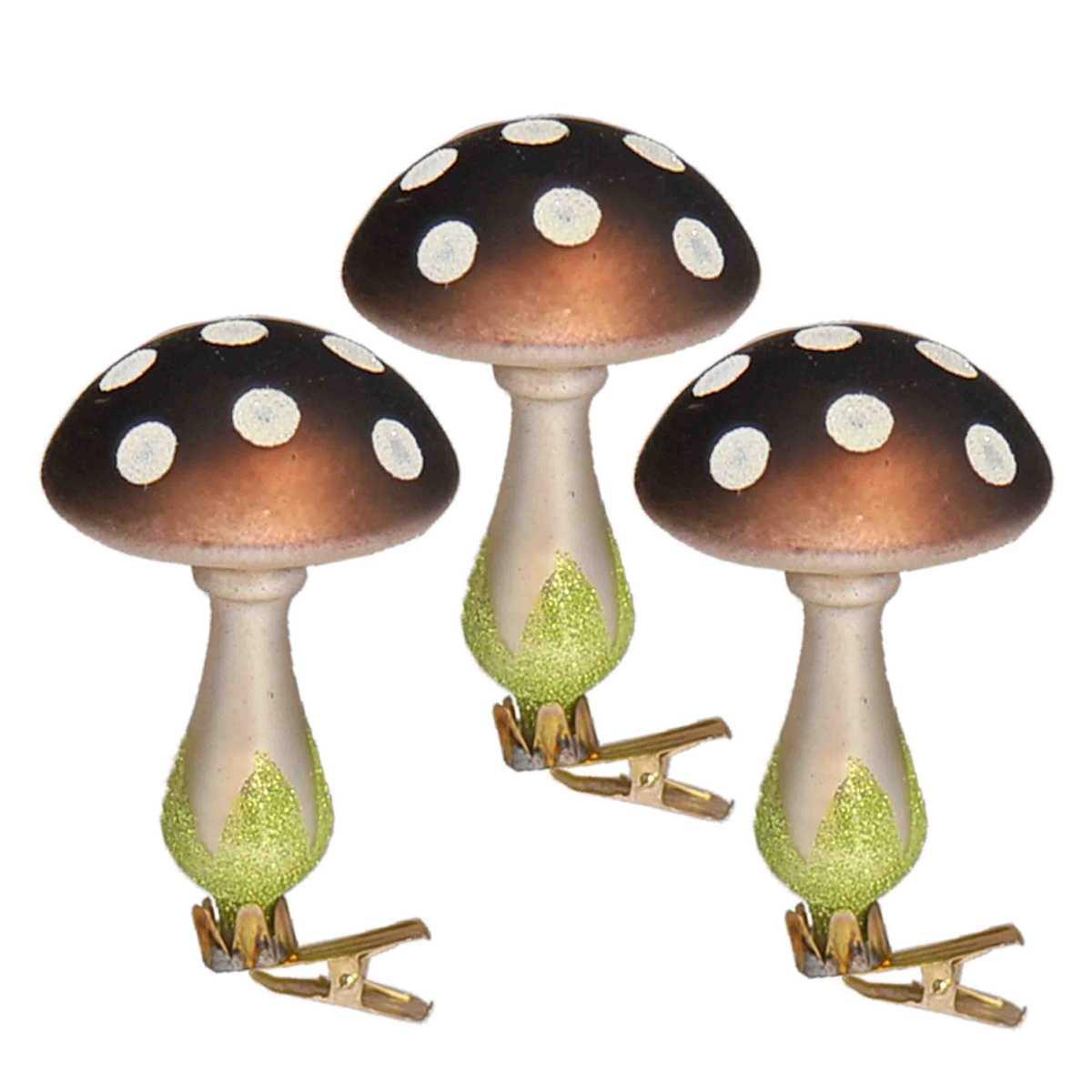 Pallina natalizia vetro funghetti pinza Set 3 pz