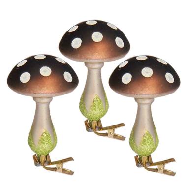 Pallina natalizia vetro funghetti pinza Set 3 pz