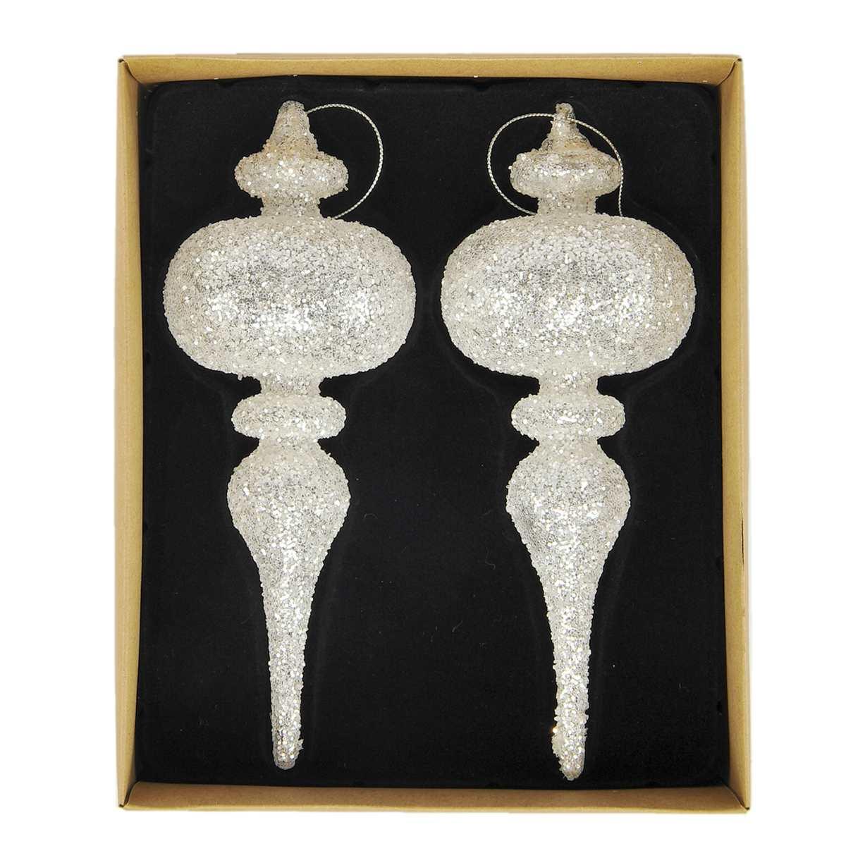 Pallina natalizia vetro pendente aregento glitter Set 2 pz