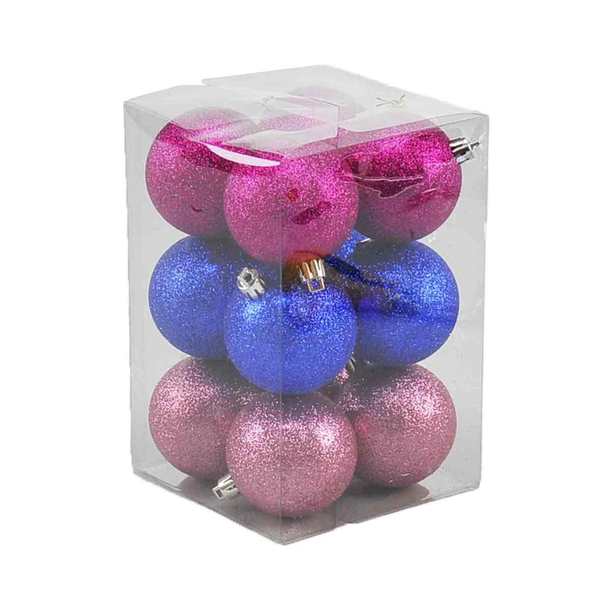 Pallina natalizia fucsia blu rosa glitter Set 12 pz