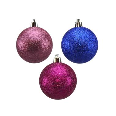 Pallina natalizia fucsia blu rosa glitter Set 12 pz