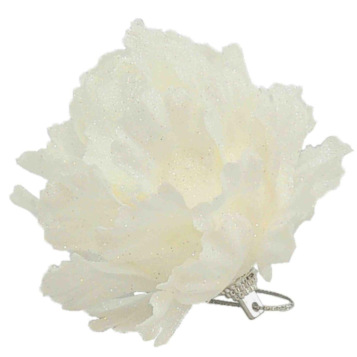 Pallina natalizia fiore bianco glitter Set 4 pz