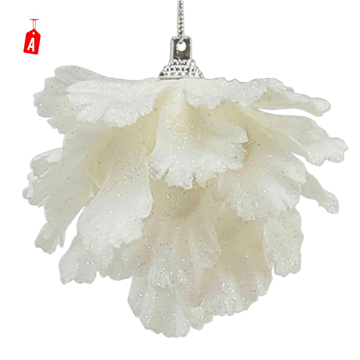 Pallina natalizia fiore bianco glitter Set 4 pz