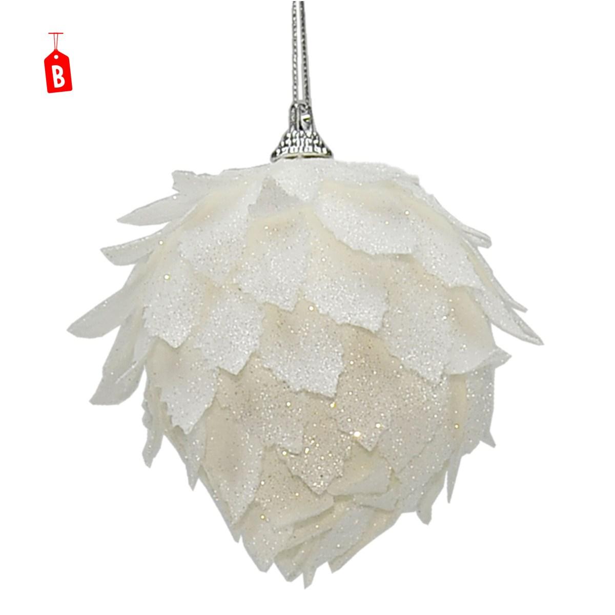 Pallina natalizia fiore bianco glitter Set 4 pz