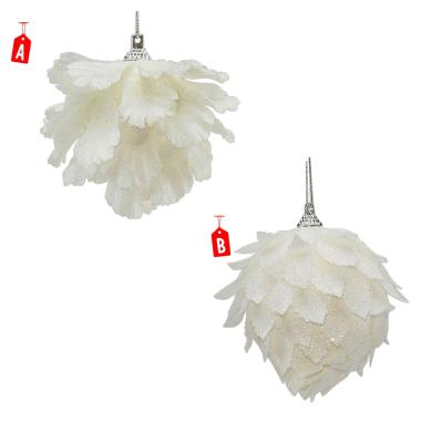 Pallina natalizia fiore bianco glitter Set 4 pz