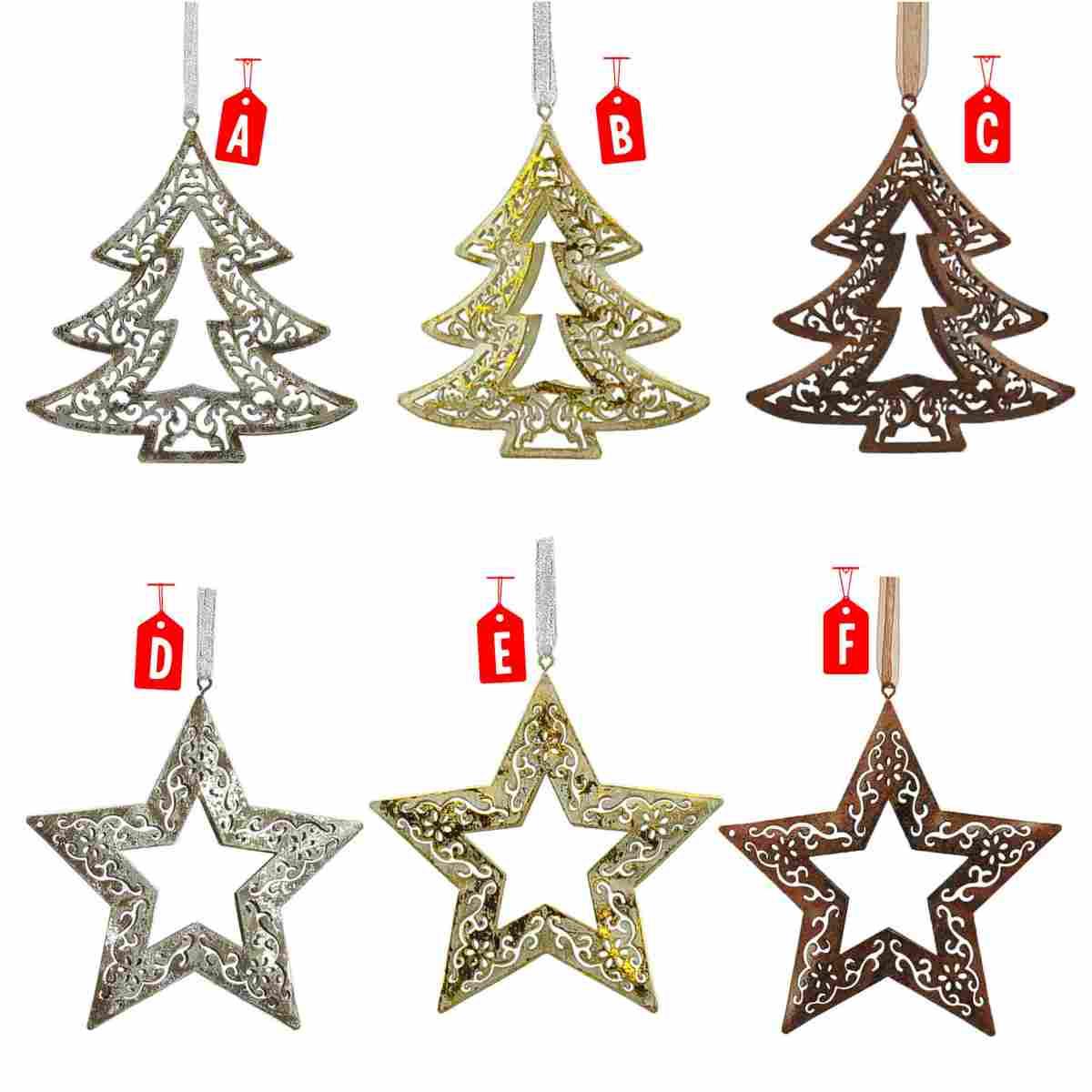 Decorazione natalizia metallo albero stella 3 colori