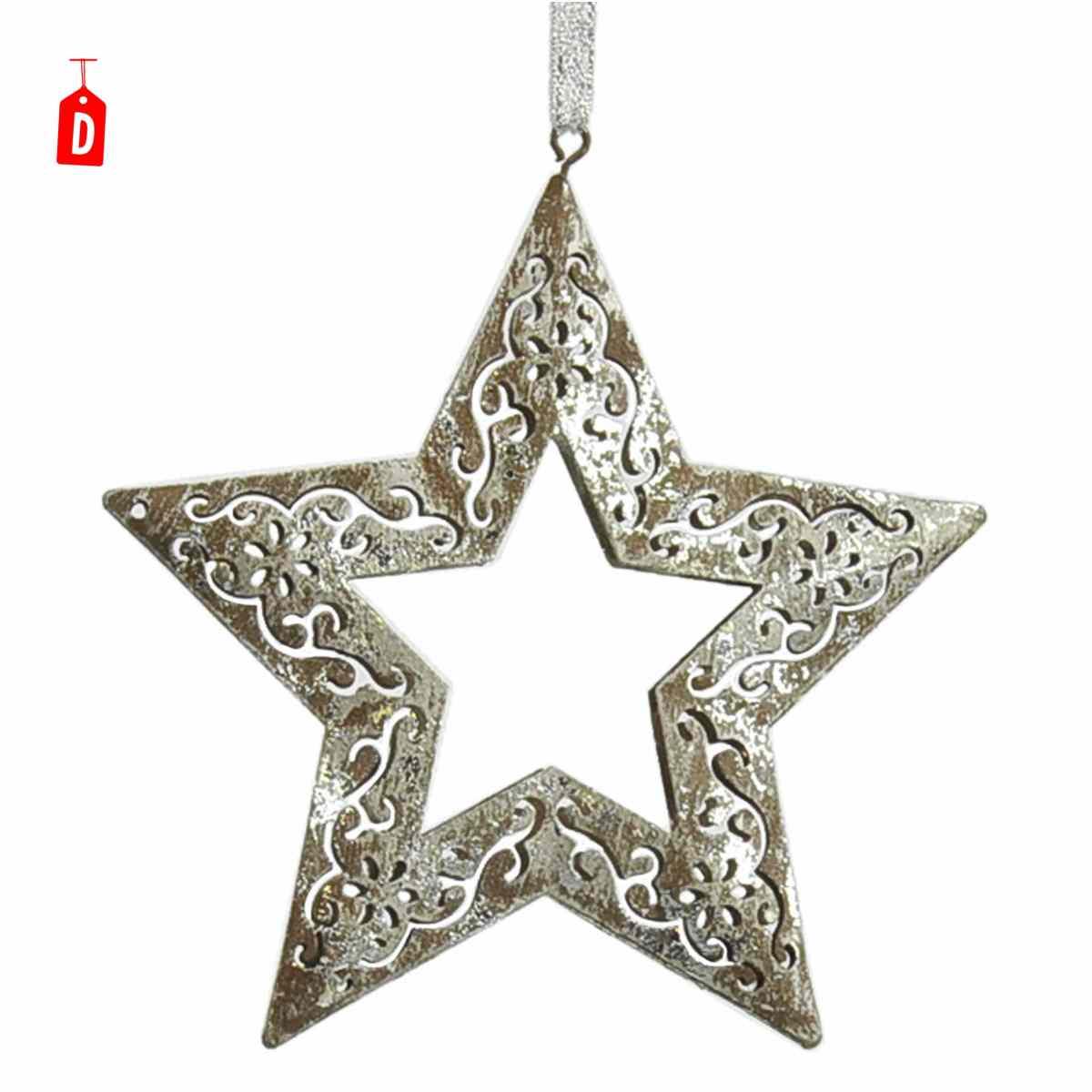 Decorazione natalizia metallo albero stella 3 colori