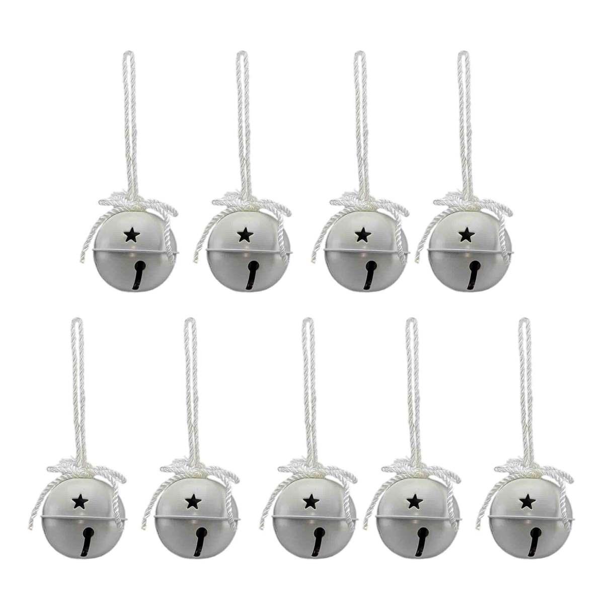 Decorazione natalizia campanello metallizato bianco Set 9 pz