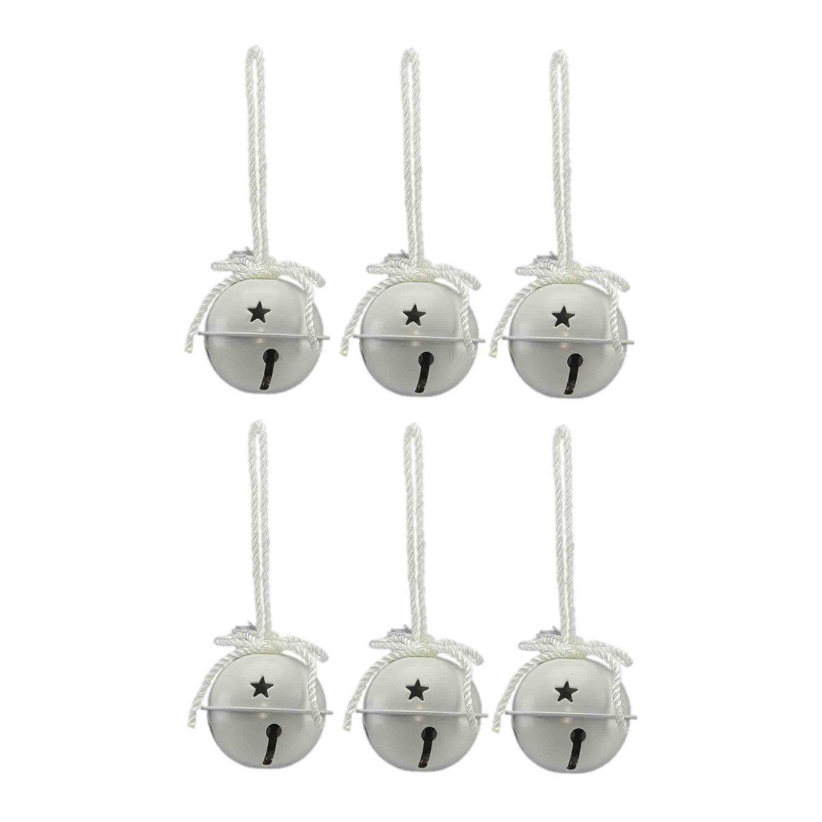 Decorazione natalizia campanello metallizzato bianco Set 6 pz