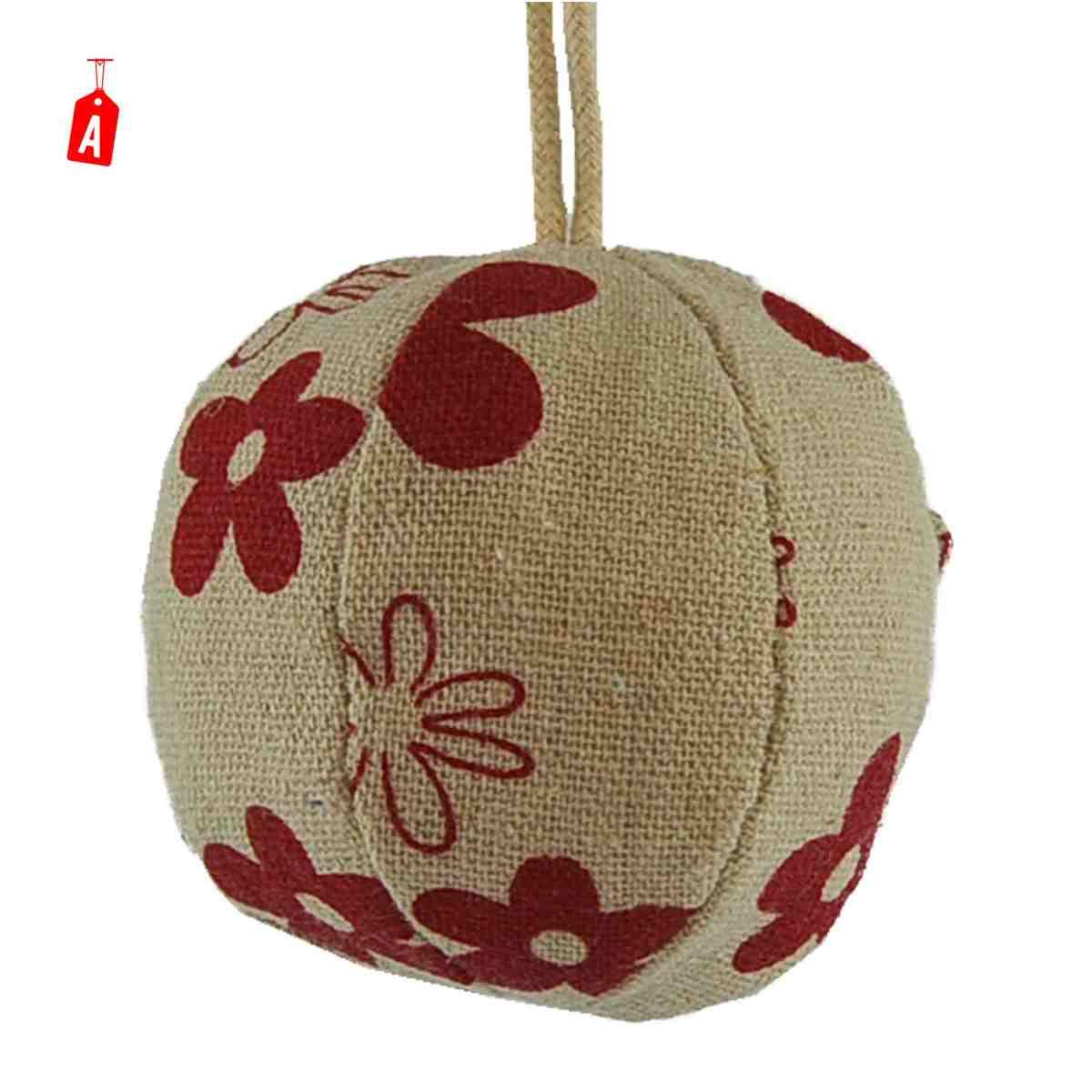 Pallina natalizia in tessuto rosso beige 6 cm