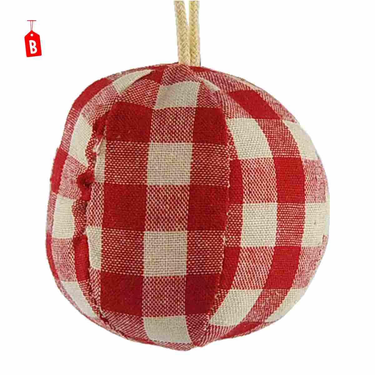 Pallina natalizia in tessuto rosso beige 6 cm