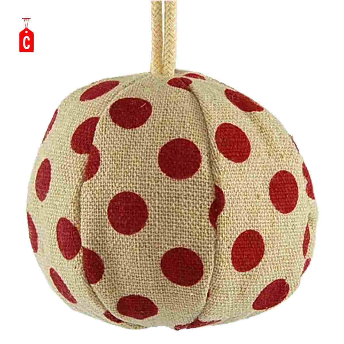 Pallina natalizia in tessuto rosso beige 6 cm