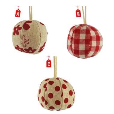 Pallina natalizia in tessuto rosso beige 6 cm