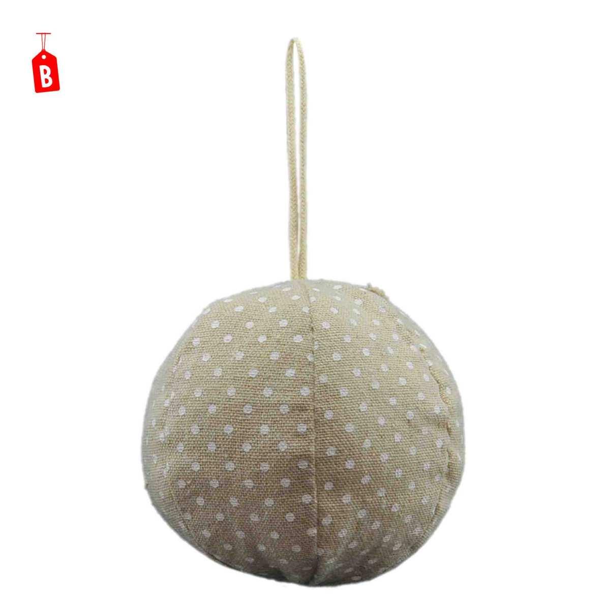 Pallina natalizia in tessuto bianco beige 10 cm