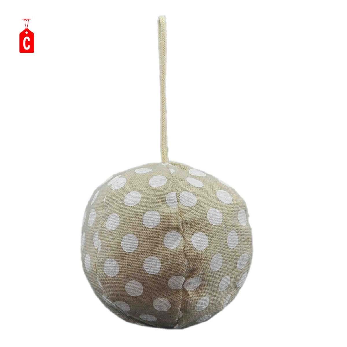 Pallina natalizia in tessuto bianco beige 10 cm