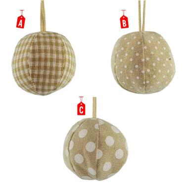 Sfera natalizia tessuto bianco beige 6 cm
