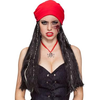 Parrucca pirata caraibi nera bandana rossa