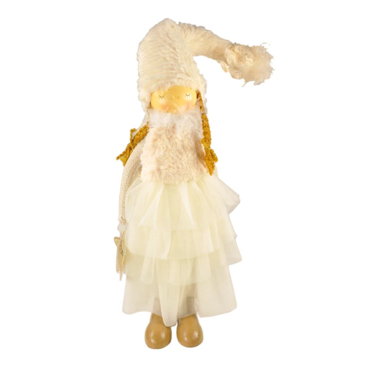 Pupazzo natalizio bambina in tessuto cappello 33 cm