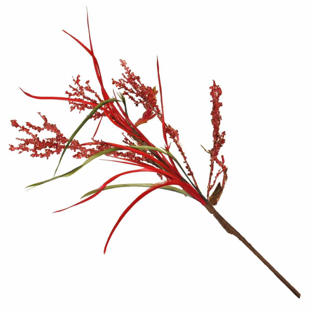 Fiore natale bacche rosso piume 45 cm