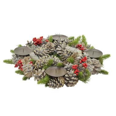 Porta candela natalizio 4 posto bacche pigne Ø 37 cm