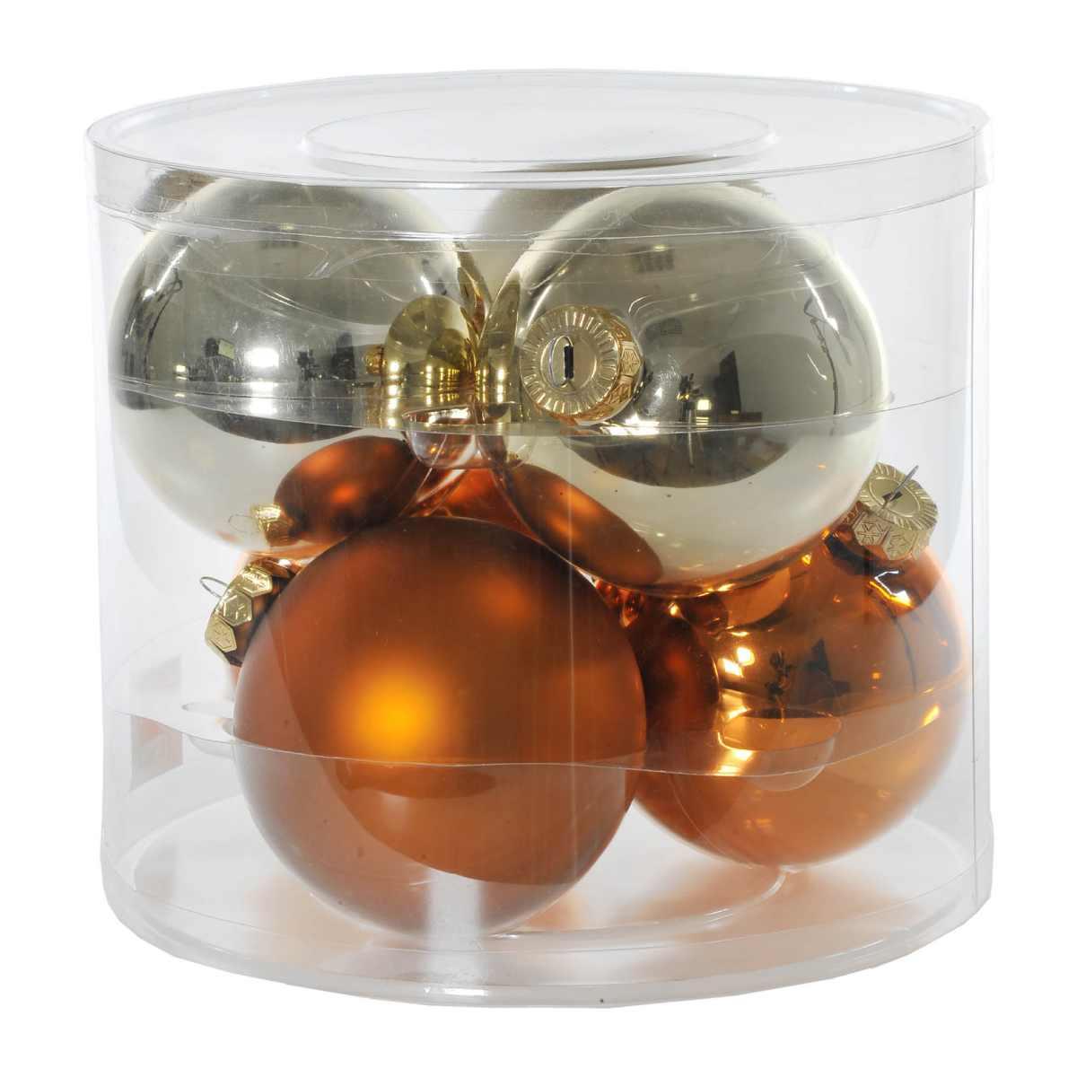 Pallina natalizia vetro rame oro satatinato lucido Set 6 pz