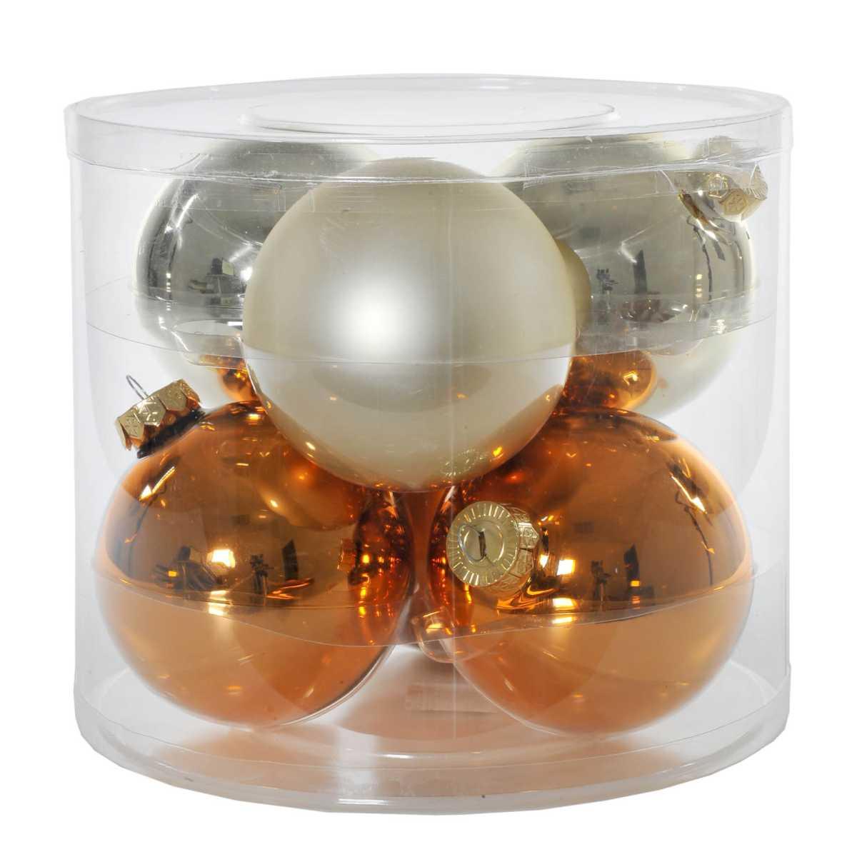 Pallina natalizia vetro rame oro satatinato lucido Set 6 pz