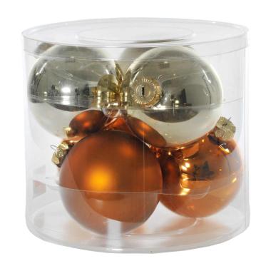 Pallina natalizia vetro rame oro satatinato lucido Set 6 pz