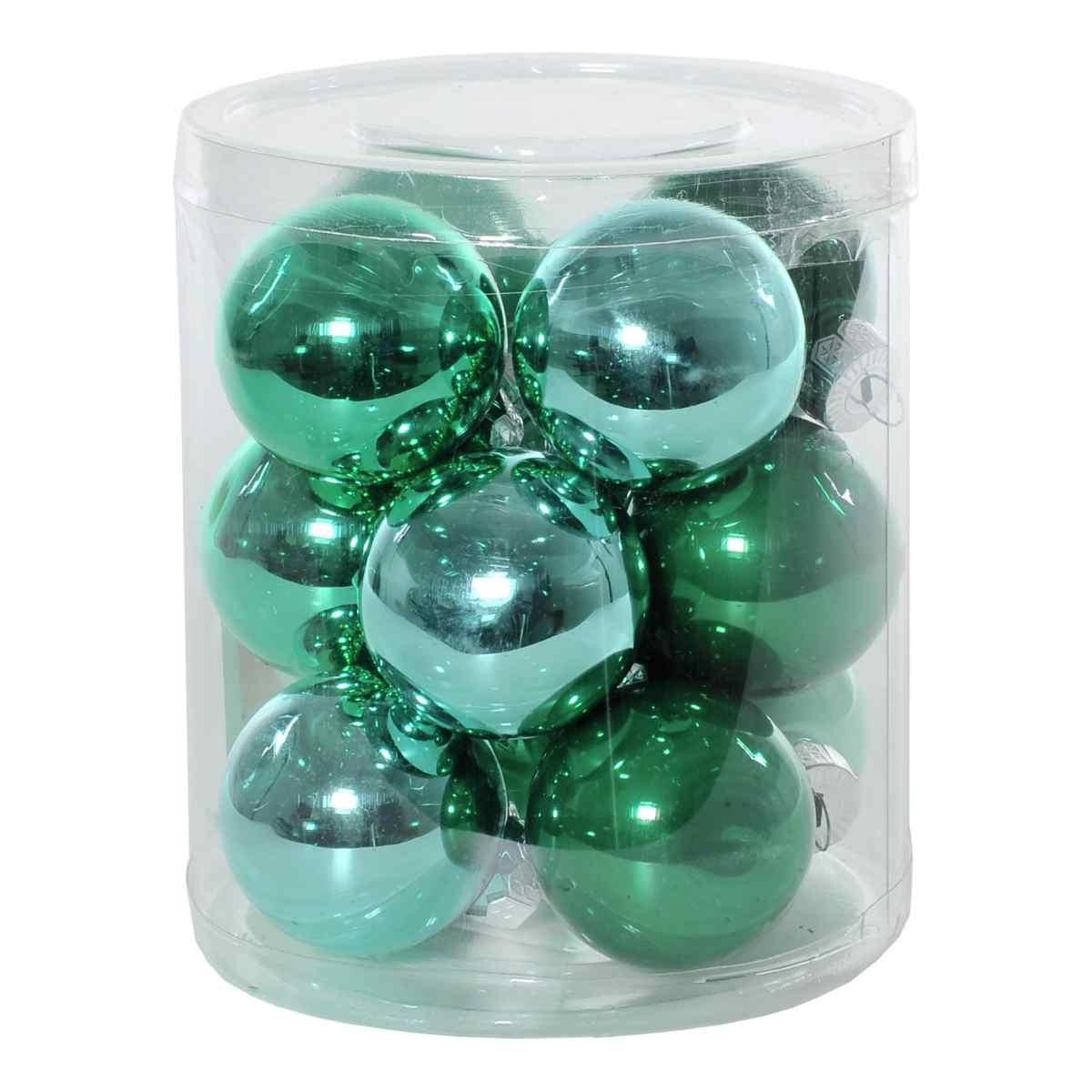 Pallina natalizia vetro verde satinate lucide Set 12 pz