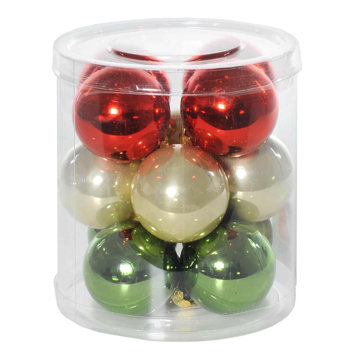 Pallina natalizia vetro rosso verde crema Set 12 pz