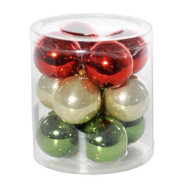 Pallina natalizia vetro rosso verde crema Set 12 pz
