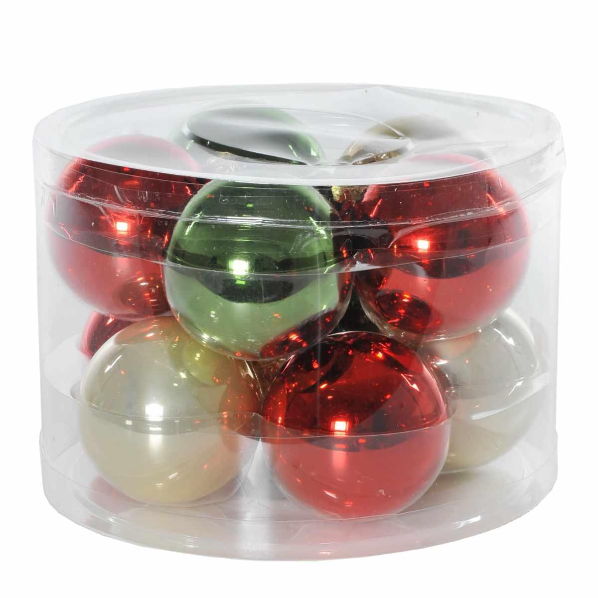 Pallina natalizia vetro rosso verde crema Set 10 pz