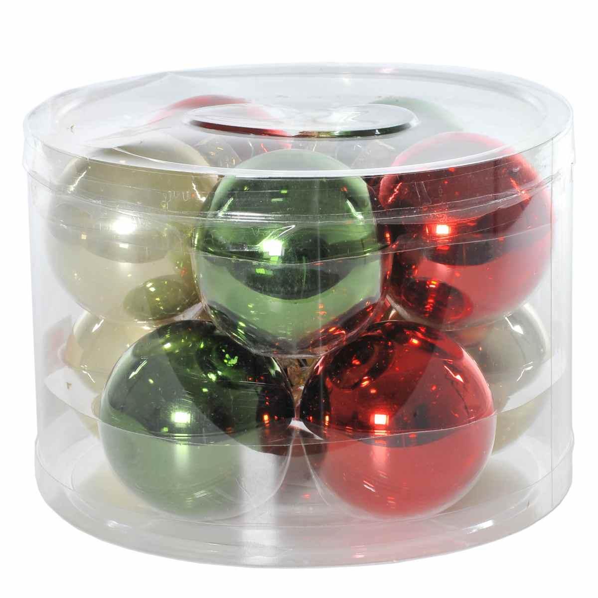 Pallina natalizia vetro rosso verde crema Set 10 pz