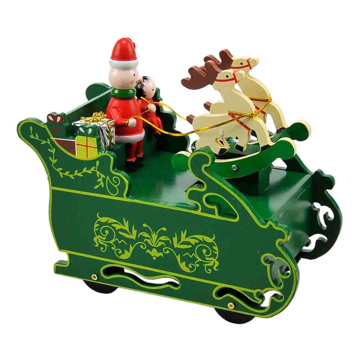 Carillon natale babbo slitta legno 19 x 9,5 cm