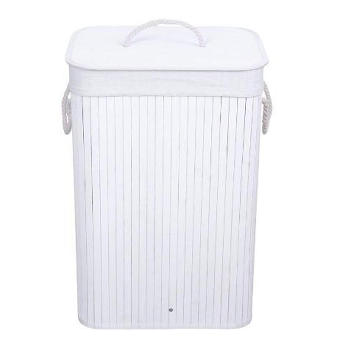 Cesto bamboo portabiancheria bianco 40 x 30 x 60 cm