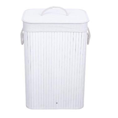Cesto bamboo portabiancheria bianco 40 x 30 x 60 cm