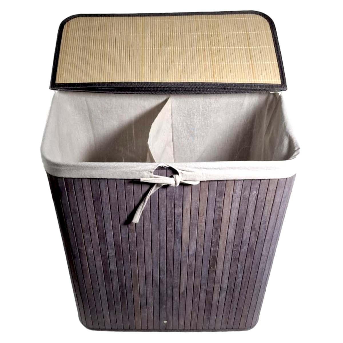 Cesto bamboo portabiancheria grigio 52 x 32 x 63 cm