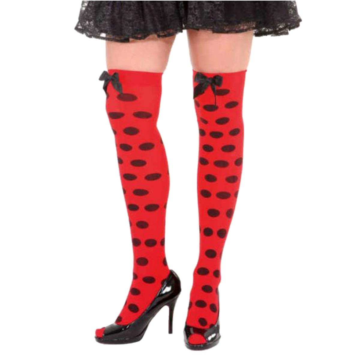 Collant autoreggenti pois nere rosse fiocco