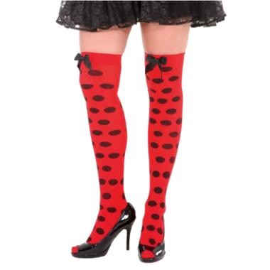 Collant autoreggenti pois nere rosse fiocco