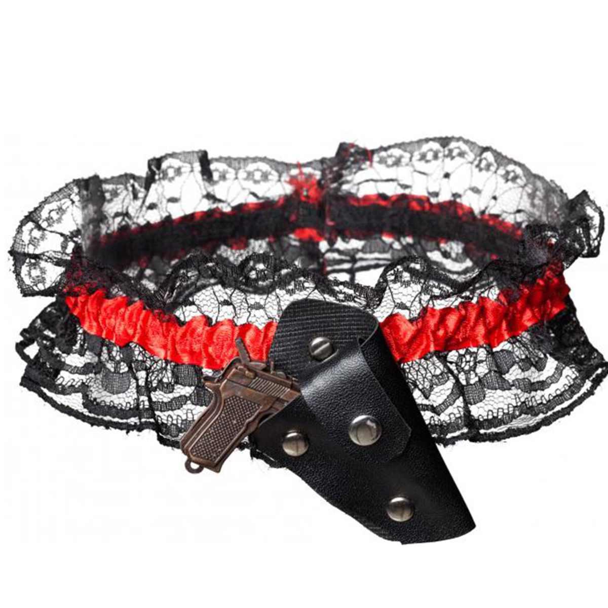 Giarrettiera nera rossa mini fondina pistola