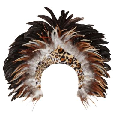 Copricapo jungla maculato piume beige