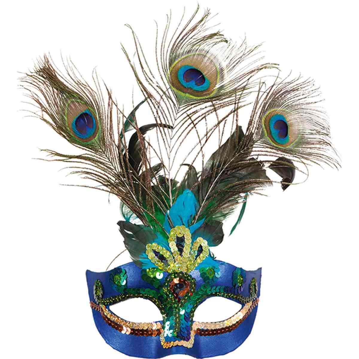 Maschera viso pavone piume