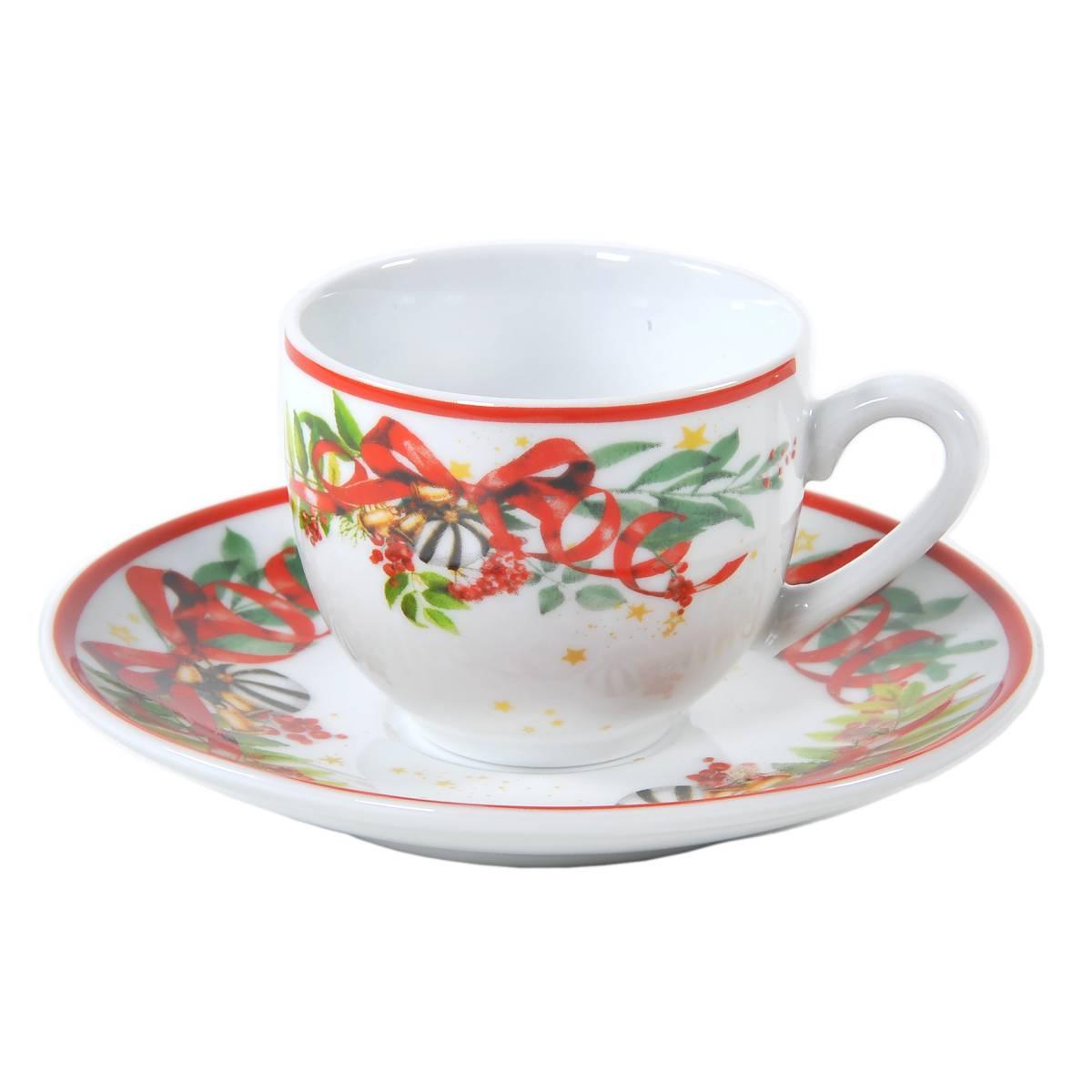 Tazzine Caffè Natalizia Set pz.6 Porcellana Fade Xmas con Piattini |M2 Store