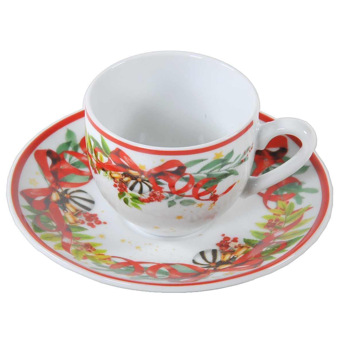 Tazzine Caffè Natalizia Set pz.6 Porcellana Fade Xmas con Piattini |M2 Store