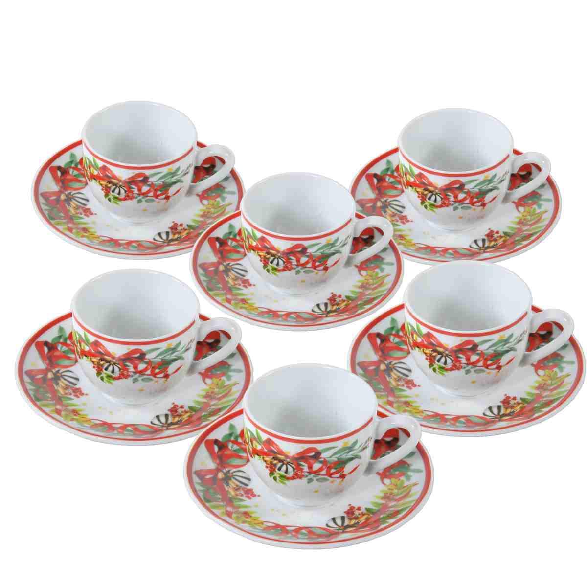 Tazzine Caffè Natalizia Set pz.6 Porcellana Fade Xmas con Piattini |M2 Store